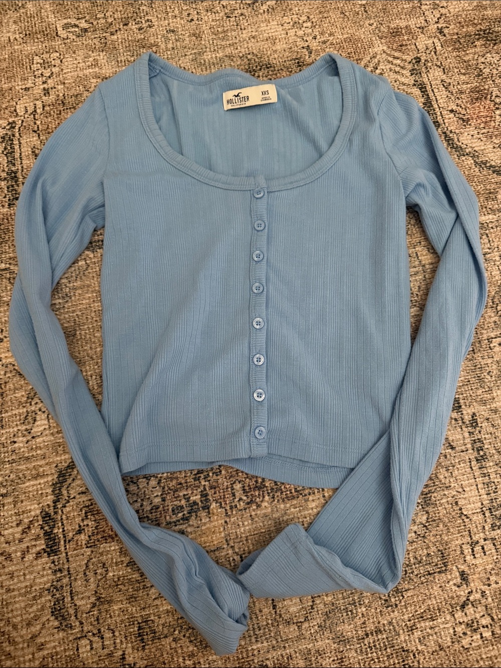 Hollister Light Blue Ribbed Button-Up Long Sleeve Tee